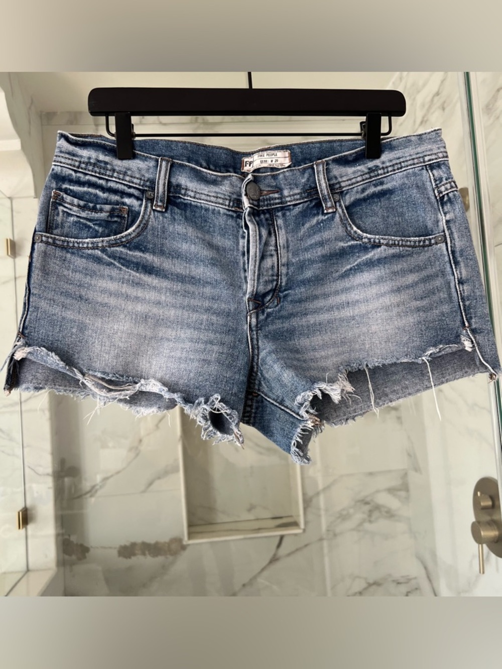 Free People Faded Blue Frayed Hem Denim Shorts